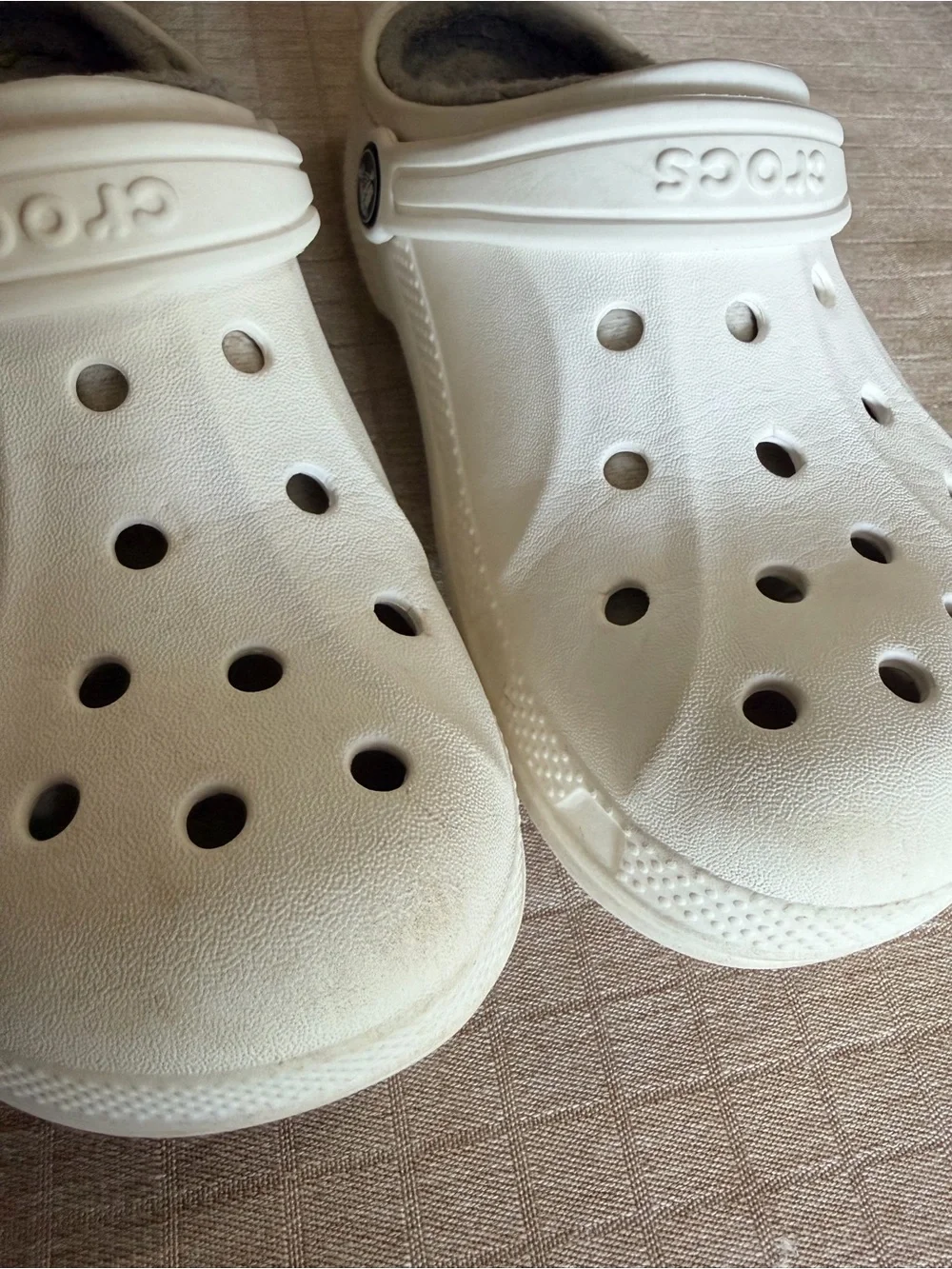 CROCS Kids Cream Clog with Grey Fleece Lining